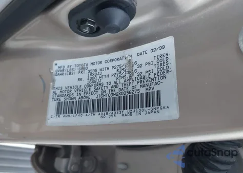 1999 Lexus Lx 470 z USA, uszkodzony, nr VIN JT6HT00W9X0056275